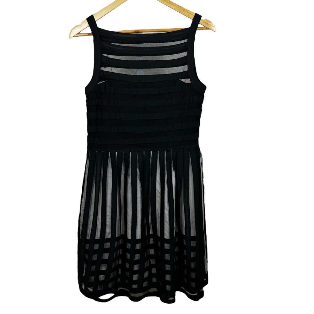 Cynthia Steffe Dress Size 10 Black Mesh Sheer Stripe Cocktail Formal $305 NWT